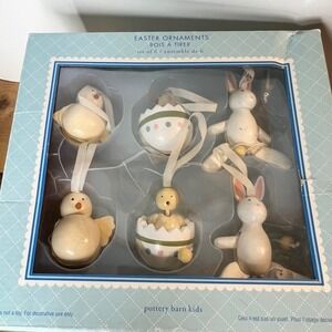 Pottery Barn Kids Easter Ornaments Set of 6 Wooden Bunny Chick Egg Spring Decor